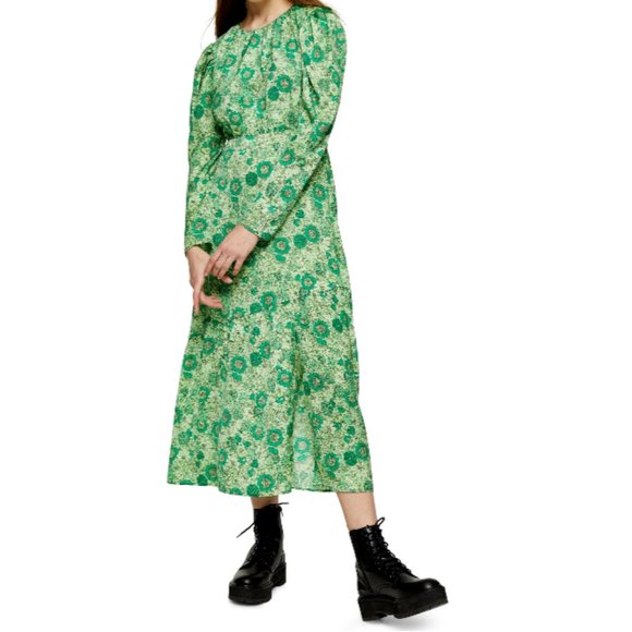 $68 TOPSHOP FLORAL PRINT LONG SLEEVE MIDI DRESS SIZE 12 US / 16 UK - Picture 2 of 6
